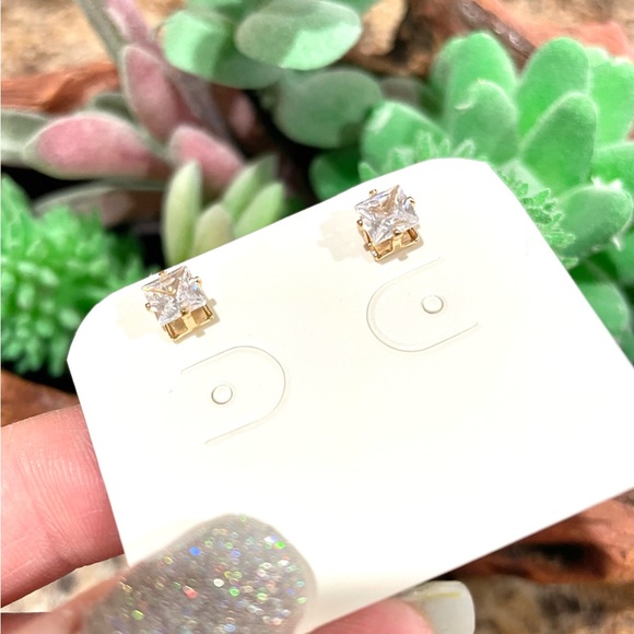 Gold Plated Sterling Silver Cubic Zirconia Stud Earrings - Picture 5 of 7